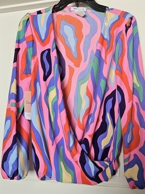 Molly Bracken Pink Multi Abstract Wrap Blouse